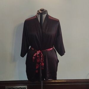 Victoria's Secret Black Robe & Rose Pattern Belt